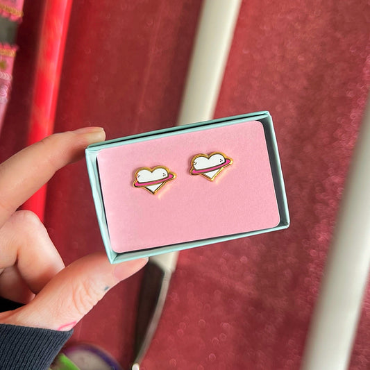 Heart Planet Stud Earrings