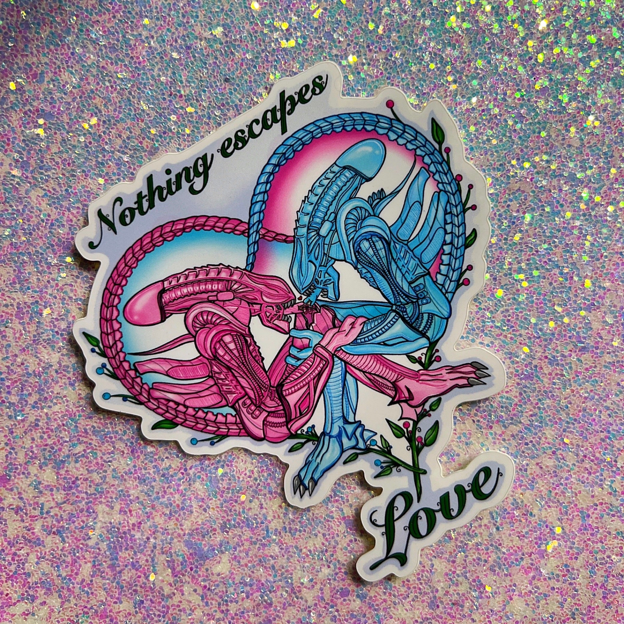 Pink and Blue Xenomorph vinyl sticker – Troublesome Girl Studios