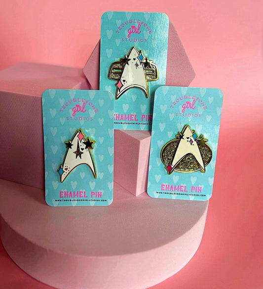 Gold Cutie Combadge Enamel Pin