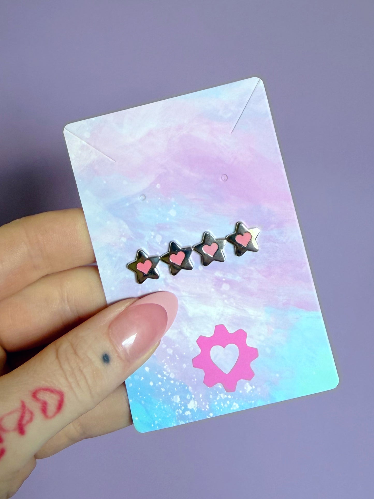 Silver and Pink Star Collar Pips
