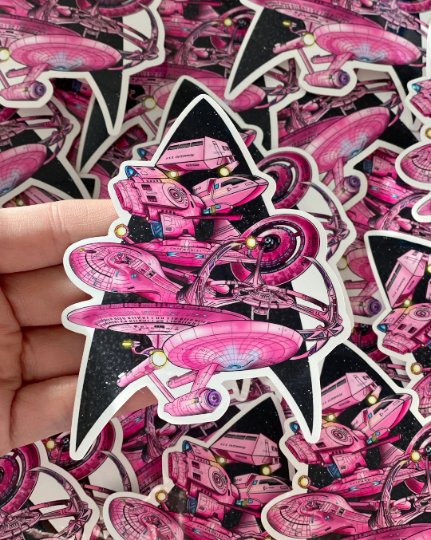 Pink Space Ships Sticker