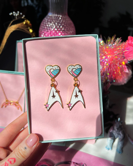 Pink Delta Enamel Earrings