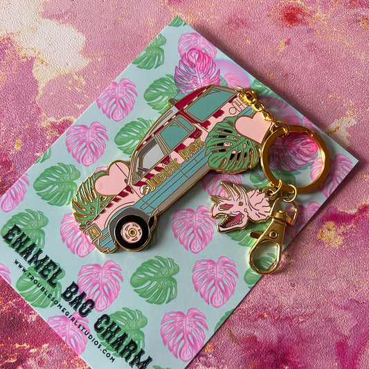 Dino E Car Keychain (Pink accents)